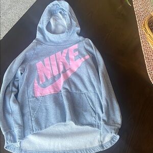 Nike Kids Hoodie in Light Blue with Pink Logo